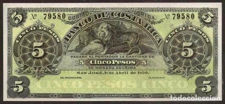 1899 P-S163r Lion Unc Costa Rica 5 Pesos